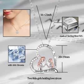 LYTOPTOP Heart Necklace Women's 925 Chains Sister Silver Chain Friends Two Hearts Chain Silver Women's Chains Jewellery Women's Gift for Women Mother Christmas Birthday with Gift Box, Cubic Zirconia,