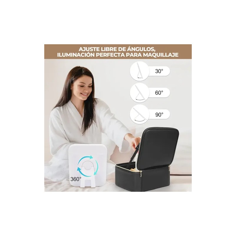 Maletin Estuche De Maquillaje Con Espejo Y Luz Led 3