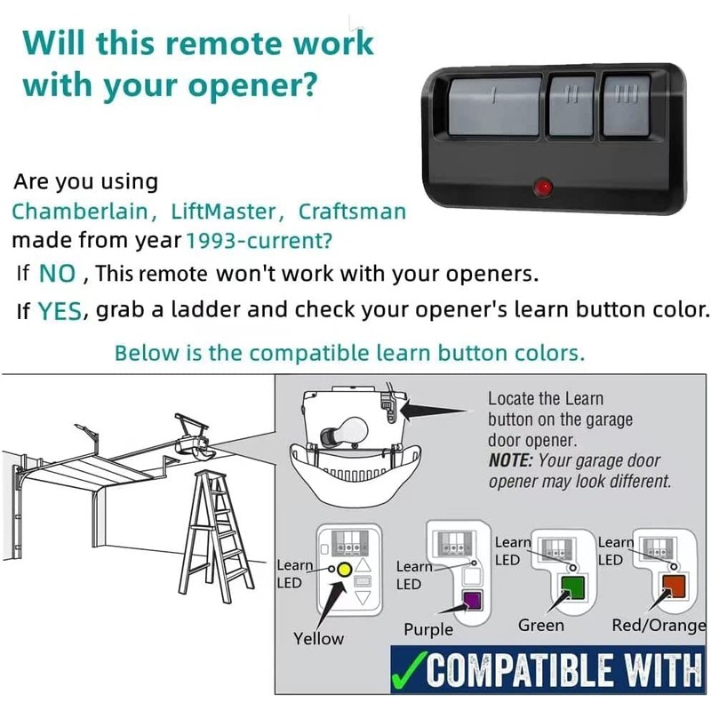 Replacement Compatible with Liftmaster Chamberlain Sears Craftsman 893max Universal Garage