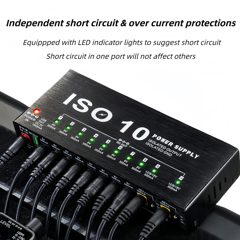 Guitar Pedal Power Supply, 10 Isolated Adjustable DC Output Power