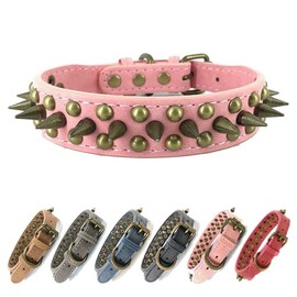 Collar de Perro con púas, Protege el Cuello del Perro de Las mordeduras. - Se Ajusta a los Perros pequeños, medianos y Grandes (Sharp Pink,S)