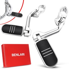 Benlari Highway Pegs, 1.25" Highway Foot Pegs Long Angled Stainless Steel 304 Adjustable Fit for Harley Touring Street Glide Softail Dyna Sportster fits 1-1/4"(32mm) Engine Guard(Chrome)