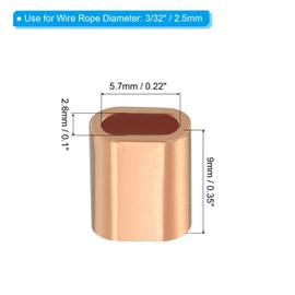 PATIKIL 3/32"/ 2.5mm Wire Rope Crimping Loop Sleeve, 25 Pack Copper Single Oval Hole Cable Crimps for Wire Rope Cable Ferrule, Golden