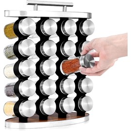 HOHAOO 5 Tier Condiment Rack, Spice Rack Organizer with 20 Empty Spice Jars, Ideal for Countertop and Cabinet