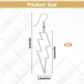 JJUNW 2 Pairs Lightning Bolt Earrings For Women Statement Flash Thunder Hook Earrings 80s Punk Fashion Party Dangle Earrings (Silver)