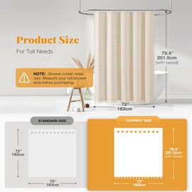 BTTN 182 x 200cm Drop Long Shower Curtain, Boho Farmhouse Checkered Rustic Fabric Bath Curtains with Tassel, Bohemian Vintage Waterproof Weighted Cloth Shower Curtain Set with 12 Hooks, Beige/Cream