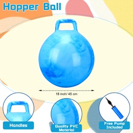 Poen 3 Pcs 18 Inch Hopper Ball Inflatable Bouncy Ball with Handle Hippity Hop Ball PVC Jumping Hopping Ball with 1 Air Pump for Kids Toddler Boys Girls Gifts Games Exercise Ball (Red Blue Green)