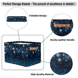 SinSenMa Christmas Snowflakes Blue Cube Storage Baskets,Foldable Storage Box Bin,Waterproof Open Shelves Basket Clothing Organizer Toy Basket Gifts Empty for Bedroom Home Decor