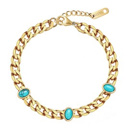 Turquoise Bracelet for Women, 18k Gold Plated Stainless Steel Gold Bracelet Cuban Link Bracelet for Women
