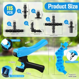Feekoon Drip Irrigation Punch Hole Tubing Cutter Tools with Barbed Connectors, 2-in-1 Drip Tubing Hole Punch for 1/4 Inch Fitting 16 20 25 mm PE Pipe and Emitter(Blue,115 Irrigation Plugs)