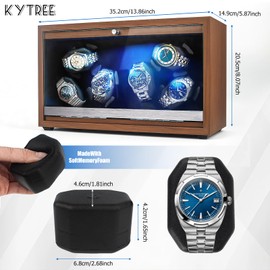 Kytree Watch Winder for Automatic Watches, 6 Watch Rotator with Super Quiet Motor & LED Backlight for Man/Woman's Christmas Gift, 4 Rotating Modes