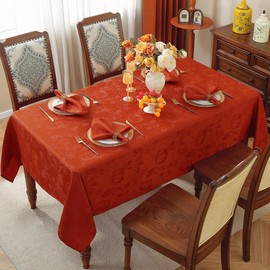 Fall Tablecloths for Rectangle Tables Jacquard Thanksgiving Table Cloth with Pumpkins and Vines Stain Resistant Table Cover for Autumn Harvest, Dining, Party Decor (52 x 70 Inch, Red Rust)