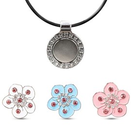 Forget Me Not Necklace Bundle - Crystal-Accented Flower Markers with Silicone Magnetic Pendant Necklace, Unique Golf Accessories and Gifts for Women