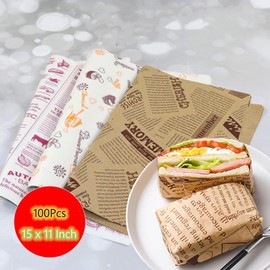 100 Sheets Sandwich Wrapping Paper Wrapping Paper Food Wrapping Paper Sandwich Wrapping Paper Sandwich Packaging Paper Cooking Paper Oven Paper Bread Burger Wrapping Paper Food Wrapping Paper