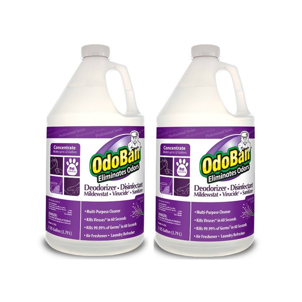 OdoBan Professional Disinfectant and Odor Eliminator Concentrate, 2-Pack, 1 Gallon Each, Lavender Scent