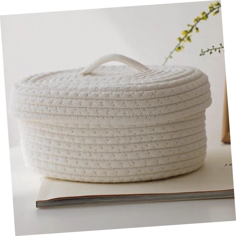 Mobestech Nordic Style Woven Basket with Lid Versatile Cotton Rope
