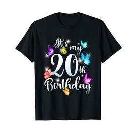 Its My 20th Birthday Shirt Colorful Butterfly Happy Birthday T-Shirt