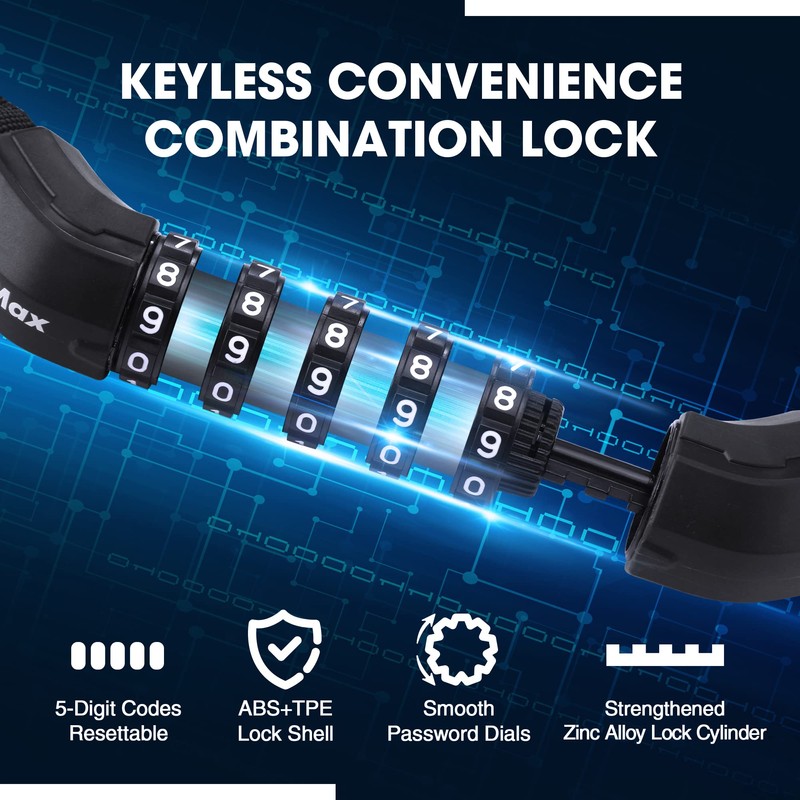 ValueMax Bicycle Lock Combination Lock Chain Lock 100 cm, 5