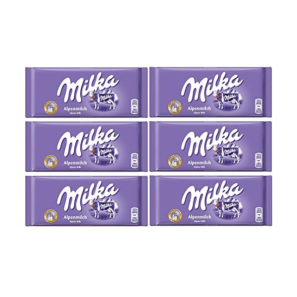 Milka Alpenmilch Alpine Milk Chocolate, 100g (Pack of 6)