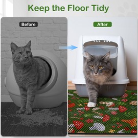 Bienbee Cat Litter Mat, 46"x27" Jumbo Litter Mat Double Layer Litter Trapping Mat,Reduces Tracking and Keeps Floors Clean, Jungle Mushroom XL