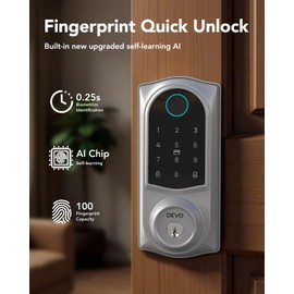Devo G10 Fingerprint Smart Lock, Keyless Entry Door Lock with APP Remote Control, Smart Locks for Front Door, Built-in-WiFi Deadbolt Smart Lock, 8 Months Battery, IP54 Waterproof, Easy Install