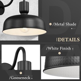 Darkaway Gooseneck Outdoor Light Fixture, Industrial Barn Wall Sconce Farmhouse Exterior Wall Mount Lighting with Hammered Dome Metal Shade for House Garage Porch Entry Hallway