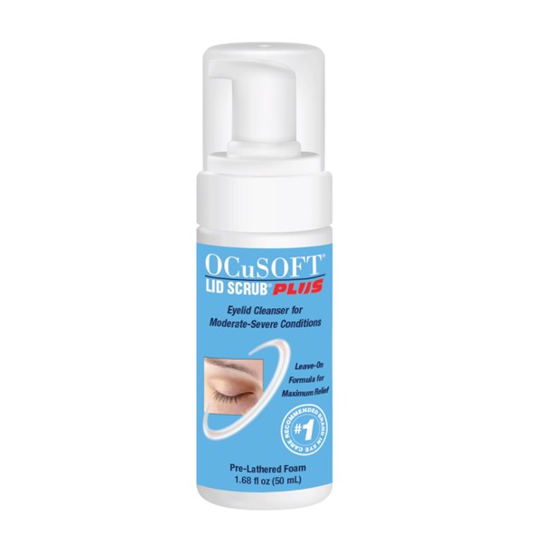 OCuSOFT Lid Scrub PLUS Foam- Moderate to Severe Eyelid Conditions - Instant Foaming Eyelid & Eyelash Cleanser - Extra Strength Daily Eyelid Cleanser to Remove Oil, Dirt, Pollen & Eye Makeup-1.68 fl oz