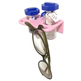 dddpp.lab Multi-Purpose Lens Case Holder for Clear Care Solutions - Glasses Compartment Included (2 Person, Pink)