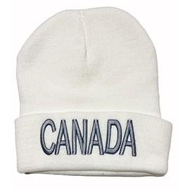 Variety To Go Canada Maple Leaf Beanie Hat, Canadian Themed Beanie Hat, Warm Winter Knit Maple Leaf Beanie Hats for Men Women (White Canada Beanie)