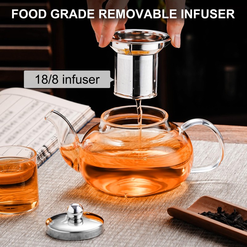 PARACITY Glass Teapot Stovetop 20 OZ/600ml, Tea pot with Removable