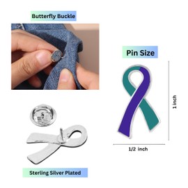 Suicide Awareness Teal and Purple Ribbon/Semicolon Pins - Teal and Purple Awareness Wholesale Pack/Bulk Pins for Suicide Awareness - Perfect for Support Groups, Gift-Giving, Events and Fundraising,
