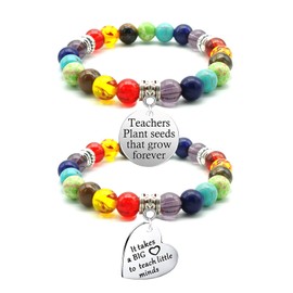 2 Pieces Teacher Appreciation Gifts Bracelets Charm Teacher Bracelets Gifts for Women Healing Beads Teacher Bracelet Graduation End of Year Thank You Gifts for Teacher