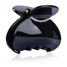 MAORULU 2.28'' Acetate Medium Claw Clip for Women – Small Jaw Clip Hair Clamp with Rhinestones, Strong Hold Cute Hair Clip for Thin and Medium Thick Hair (Black)