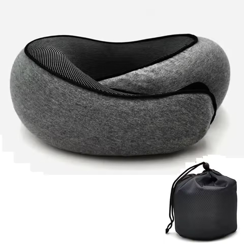 U-Shaped Memory Foam Travel Neck Pillow with Adjustable Velcro and