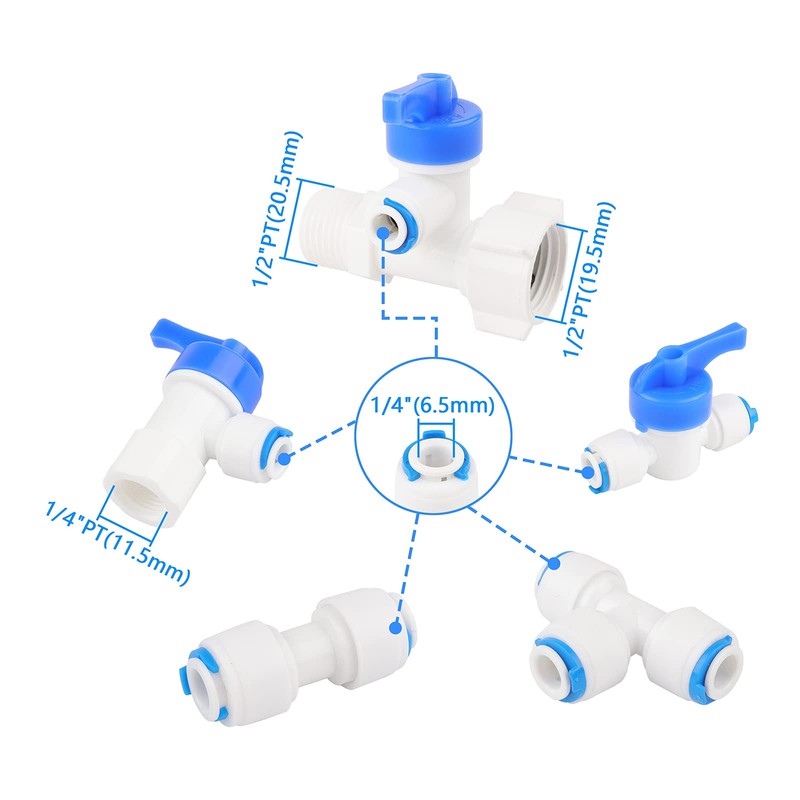 Pxyelec 15pcs 1/4" RO Water Filter Fitting Kit with Tee,
