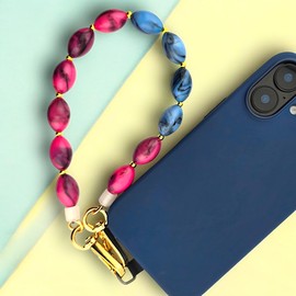 RATASK Beaded Wrist Strap Lanyard, Oval Beaded Pendant (Pink)