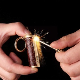 BOLLAER Keychain Matchstick Fire Starter, Permanent Metal Match Flint Lighter Waterproof Matchstick Survival Flint Fire Starter for Camping Emergency Surviva (Brown)