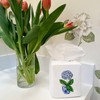 Tissue Box Cover, Linen/Cotton - Potted Primrose, Blue