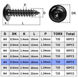Pack of 60 Black M4 x 18 mm Wood Screws Tapping Screws Black Galvanised Pan Head Screws Flat Head Self Tapping with Washer for Acoustic Panels 304 Stainless Steel Torx Flat Head Screws
