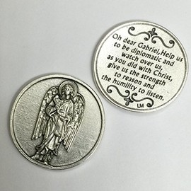 LM Religious Archangel Saint St Gabriel Pocket Token Coin Protection Protect Catholic Charm with Prayer Medal Religious Pray 1 1/8