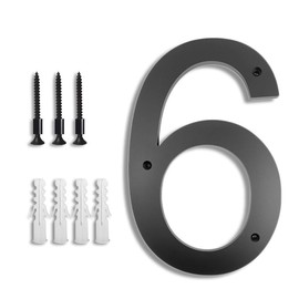 10-Inch Black Metal House Numbers 6 for Outside, Rust-Proof Vertical Address Numbers for Mailbox/Street/Home