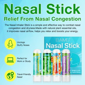 Nasal Stick 4 Pack, Fast Relief from A Stuffy Nose, Enhances Breathing and Boosts Focus, Breathe Vapor Stick Provides Fresh Cooling Sensation, Made with Essential Oils and Menthol
