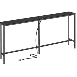 SUPERJARE 70 Inch Console Table with Outlet, Sofa Table with Charging Station, Narrow Entryway Table, Skinny Hallway Table, Behind Couch Table, for Living Room, Black
