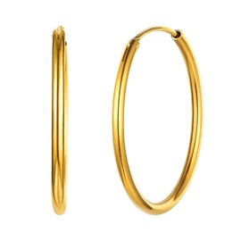 ChicSilver 925 Hoop Earrings for Women Girls Silver / Gold / Rose Gold Cartilage Piercing Earrings Diameter 150 mm 20 mm 30 mm 50 mm 70 mm with Gift Box, Metal, No Gemstone