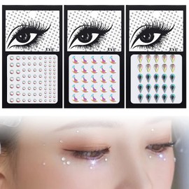 Doyime Rhinestone 3D Shimmering [Set of 3] Crystal Glitter Face Sticker Face Deco Parts (Moon + Diamond + Water Drop)