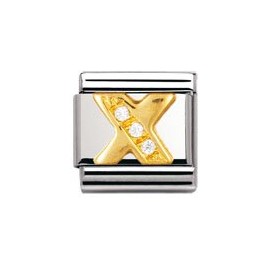 Nomination Composable Classic X Letter Stainless Steel, K Gold and Cubic Zirconium