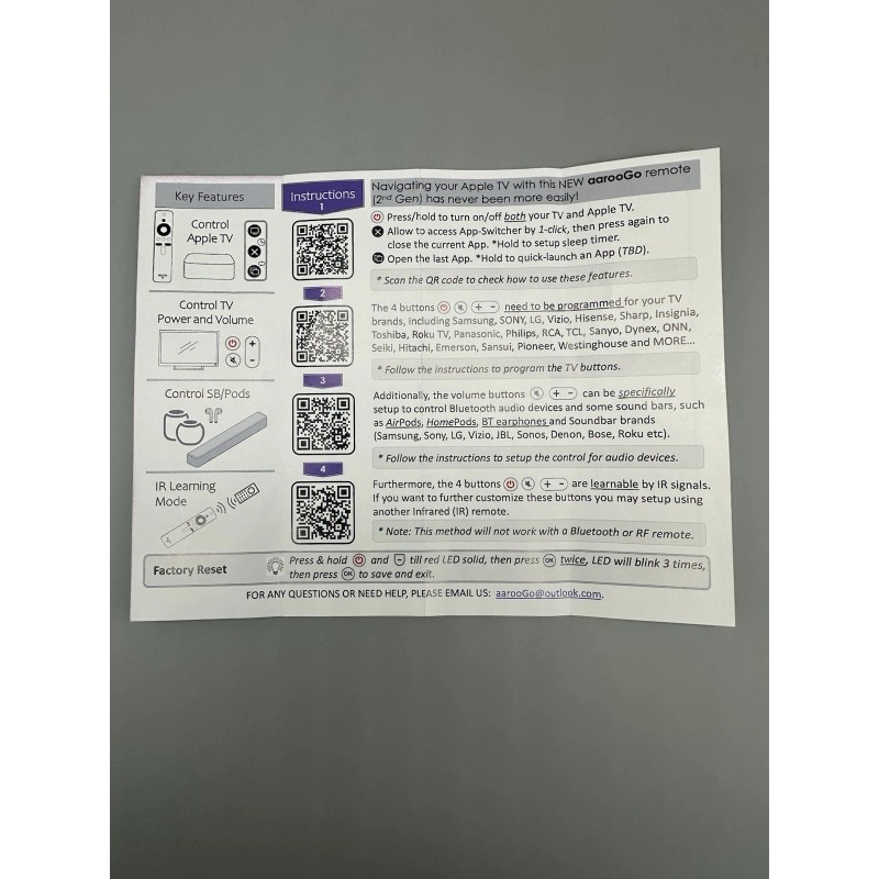 For Apple Aaroo AppleTV Universal Remote Gens 1st, 2nd, 3rd,