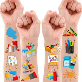96 PCS Art Paint Painting Temporary Tattoos Themed Birthday Party Decorations Supplies Favors Decor Colorful Artist Splash Tattoo Stickers Gifts For Kids Girls Boys School Rewards Carnival