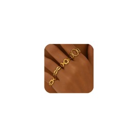 LOCCY Pack of 4 Gold Chunky Rings Women, Gold Thick Open Rings Boho Stackable Gold Rings Finger Rings Adjustable Knuckle Ring Thumb Ring for Women Girls, Zinc, No Gemstone