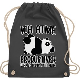 Shirtracer - Gym Bag Backpack - Sayings Statement Saying - Ich atme produktiver wird es nicht mehr mit Panda - White, 02 Dark Grey